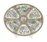 A Pair of Famille Rose Porcelain Baluster-Form Vases and Large Oval Platter