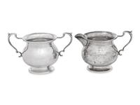 A Pair of English Silver Sauce Boats and an American Silver Sugar and Creamer Set