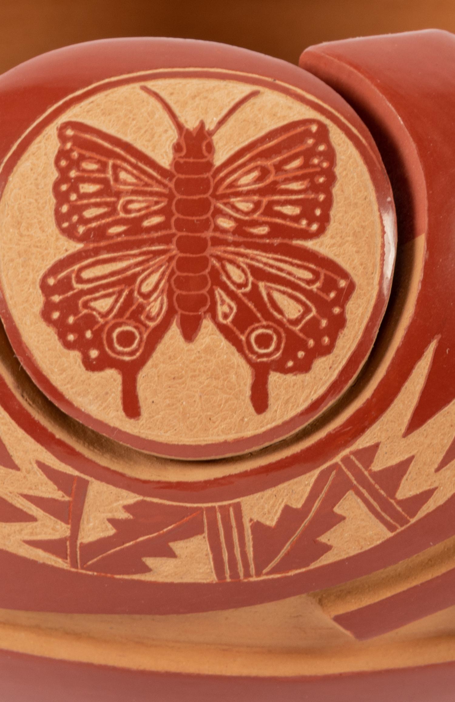 Redware Pottery Bowl with Butterfly Sgraffito Etchings