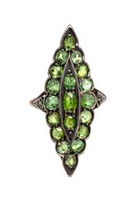 A Silver Topped Gold and Demantoid Garnet Ring, Circa 1900, 2.90 dwts.