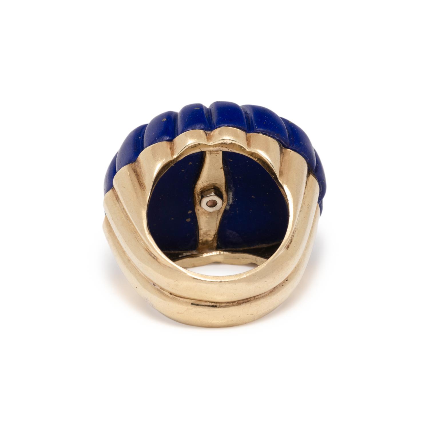 CARVED LAPIS LAZULI AND DIAMOND RING