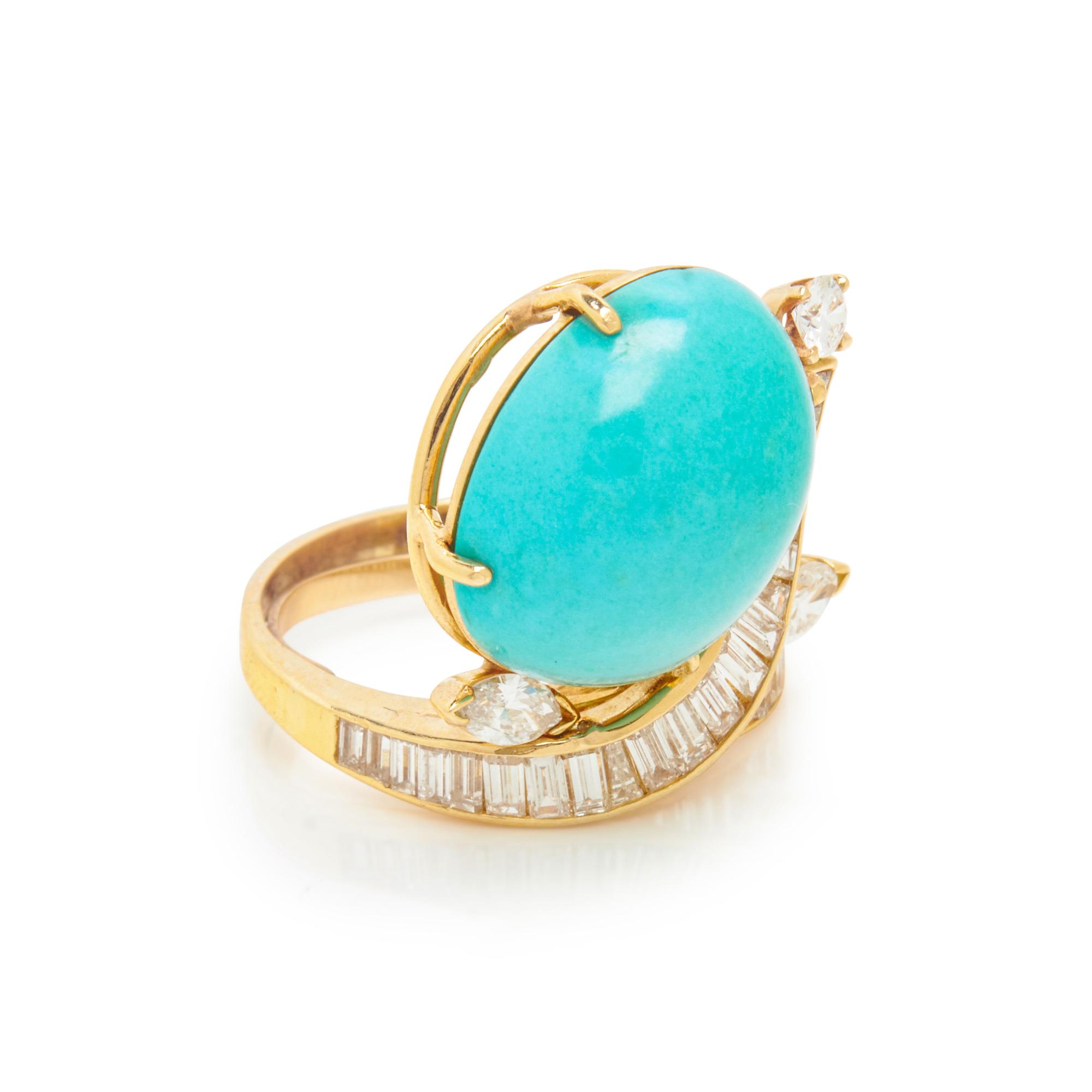 YELLOW GOLD, TURQUOISE, AND DIAMOND BYPASS COCKTAIL RING