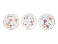 Three Chinese Export Famille Rose Porcelain Plates