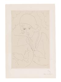Jeune femme à la coiffure Hollandaise, regardant des poissons, ca. 1929