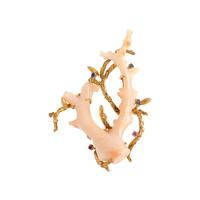 YELLOW GOLD, CORAL, SAPPHIRE AND RUBY BROOCH