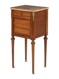 A Louis XVI Style Mahogany Marble-Top Side Cabinet