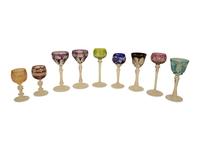A Collection of Bohemian Cut-to-Clear Colored Cordial Glasses