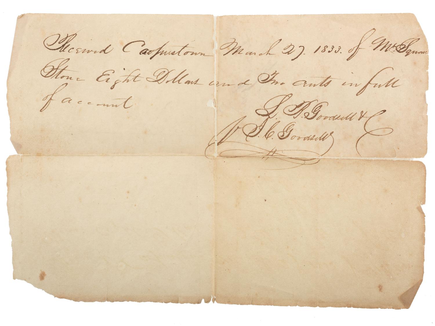 [WAR OF 1812]. Group of 9 documents related to New York tavern owner Squire Stone (1791-1884), including appointment to 60th New York Regiment of Infantry.