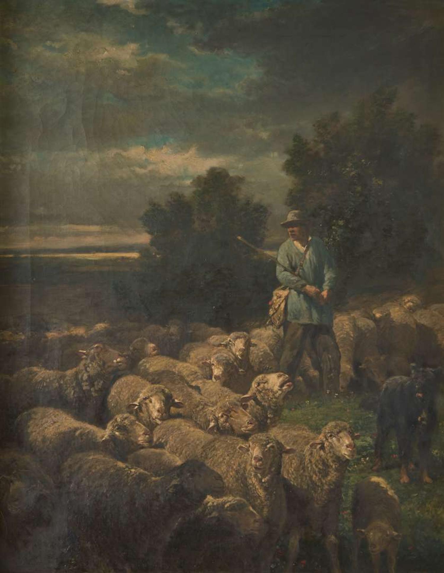 Charles Emile Jacque (French 1813-1894) - Herder and His Flock