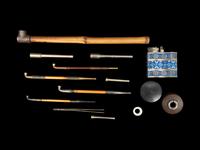 Five Chinese and Japanese Metal Mounted Bamboo Smoking Pipes