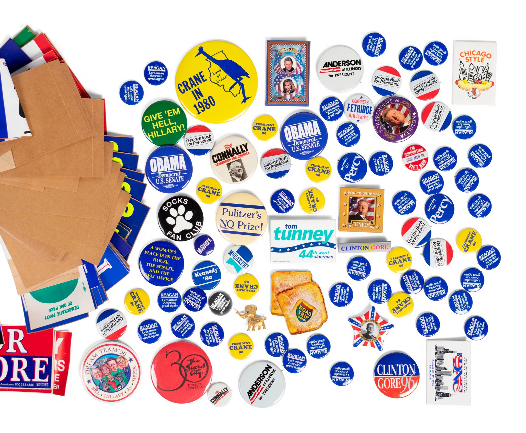 (Politics Memorabilia) Assorted political campaign materials, comprising: