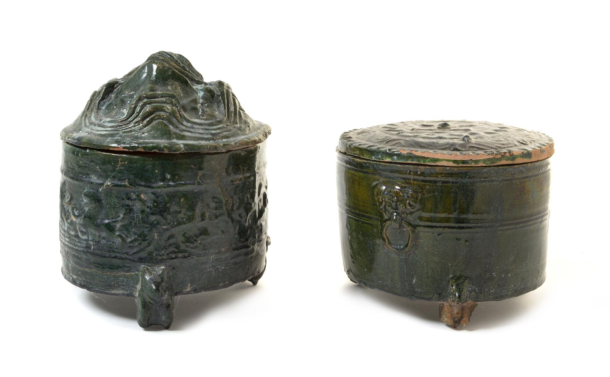 Two Chinese Green Glazed Pottery Hill Jars, Lian Height of largest 8 inches. — HAN DYNASTY