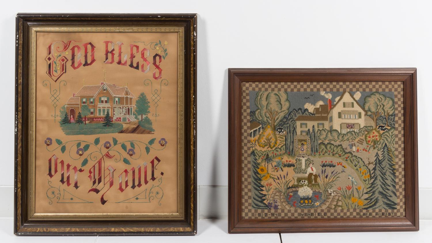 Two Needlepoint Panels Height of larger 14 1/2 x width 18 inches. — 20TH CENTURY