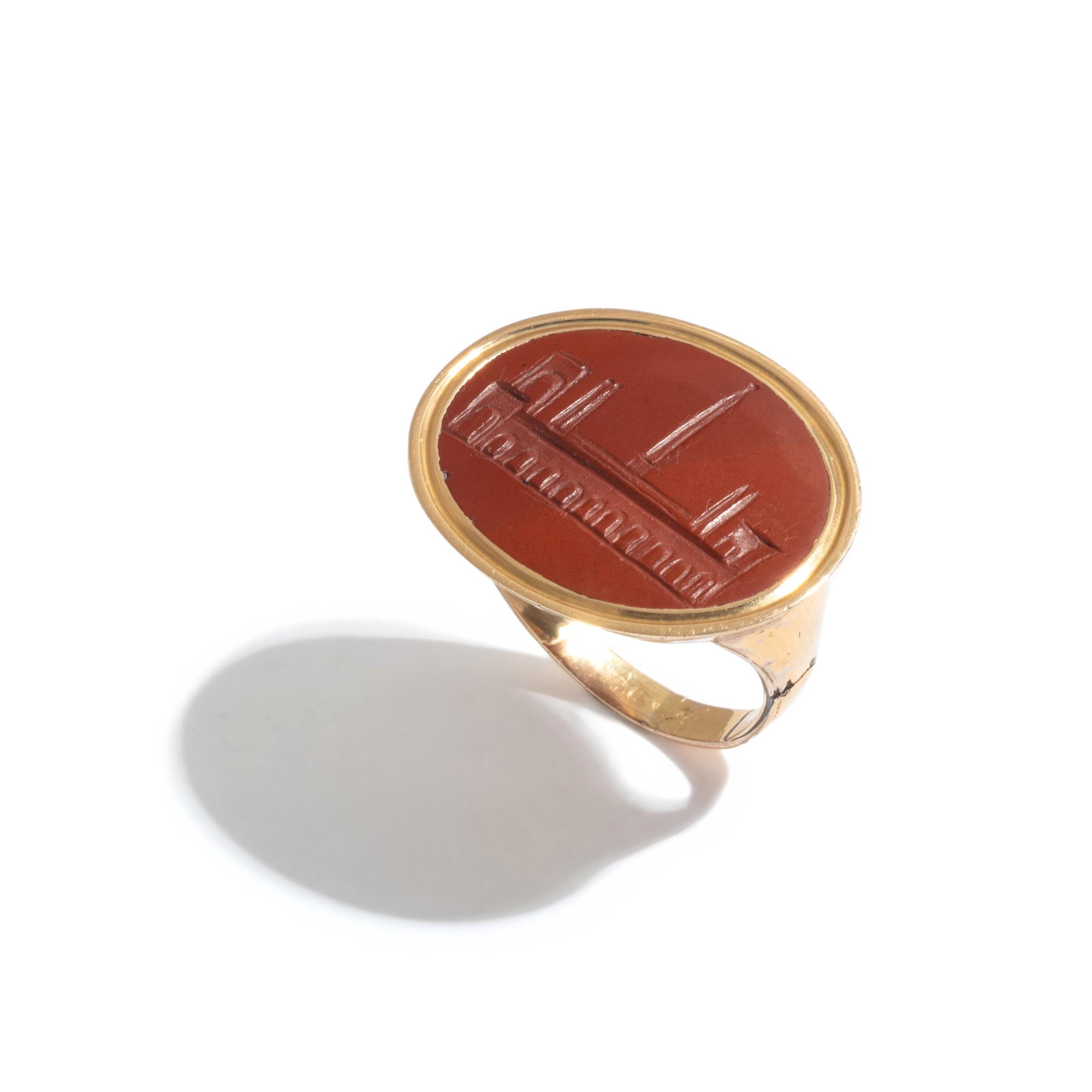 A Neoclassical Gold and Red Jasper Finger Ring with the Circus Maximus