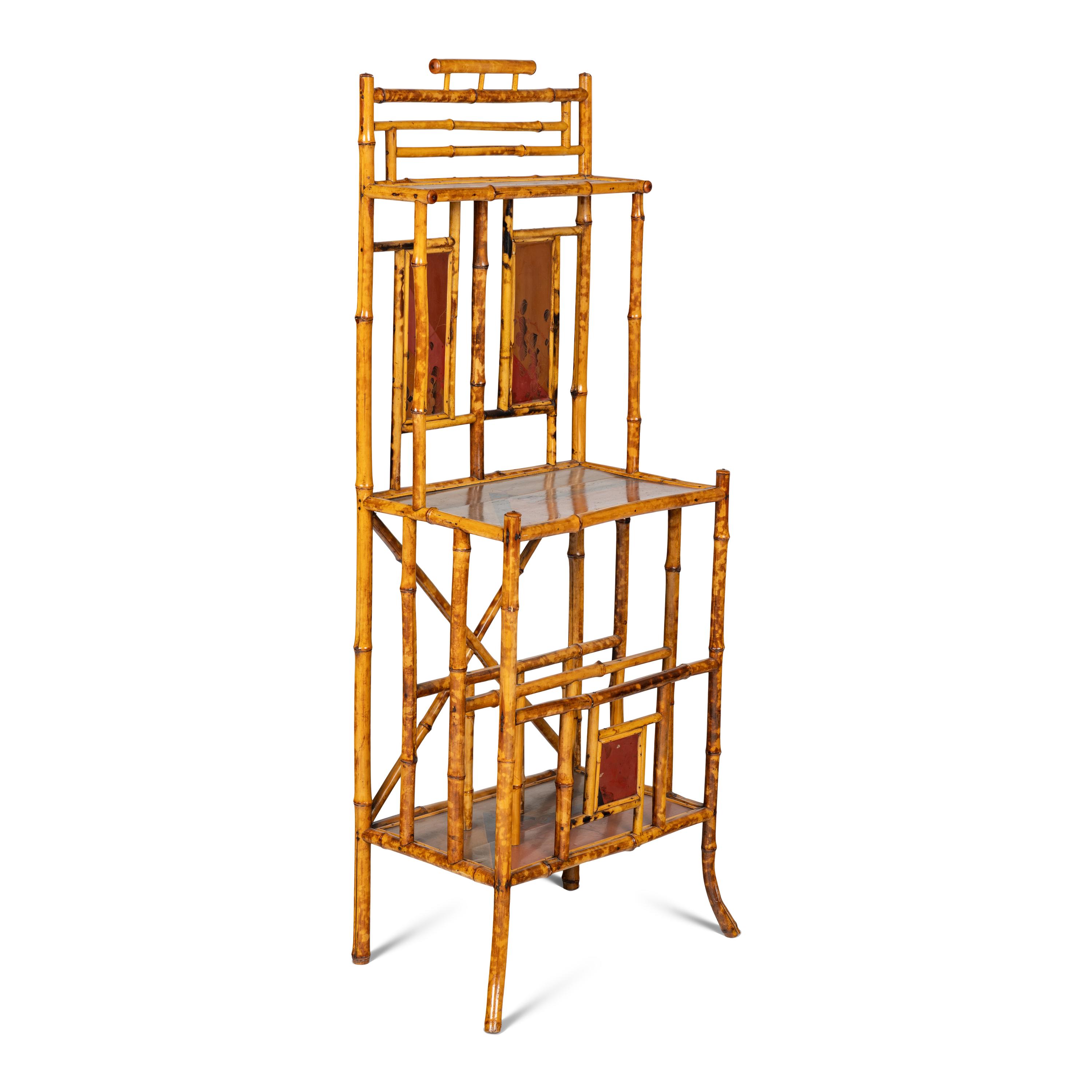 An English Bamboo and Lacquer Etagere