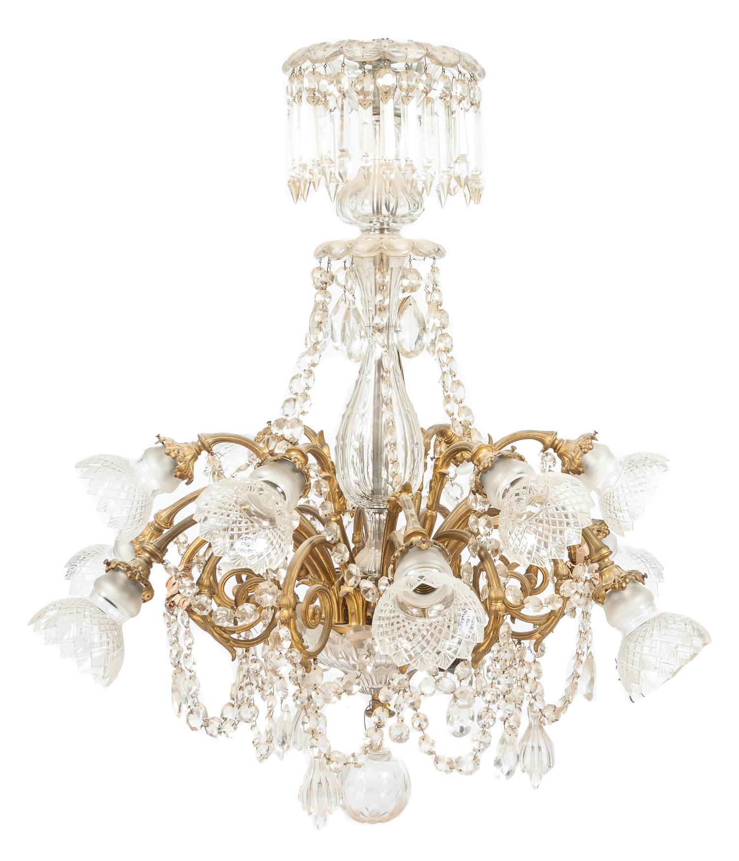 A Gilt Bronze and Cut Glass Twelve-Light Chandelier Height 43 inches.