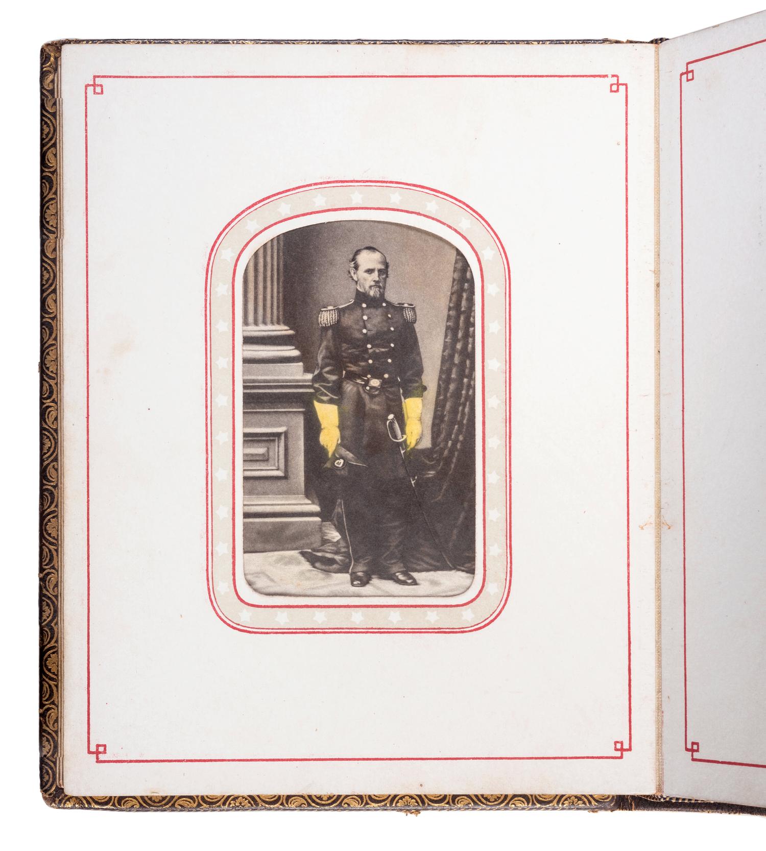 Patriotic album containing 24 engraved CDVs of Union generals. New York: Leavitt & Allen, 1862.