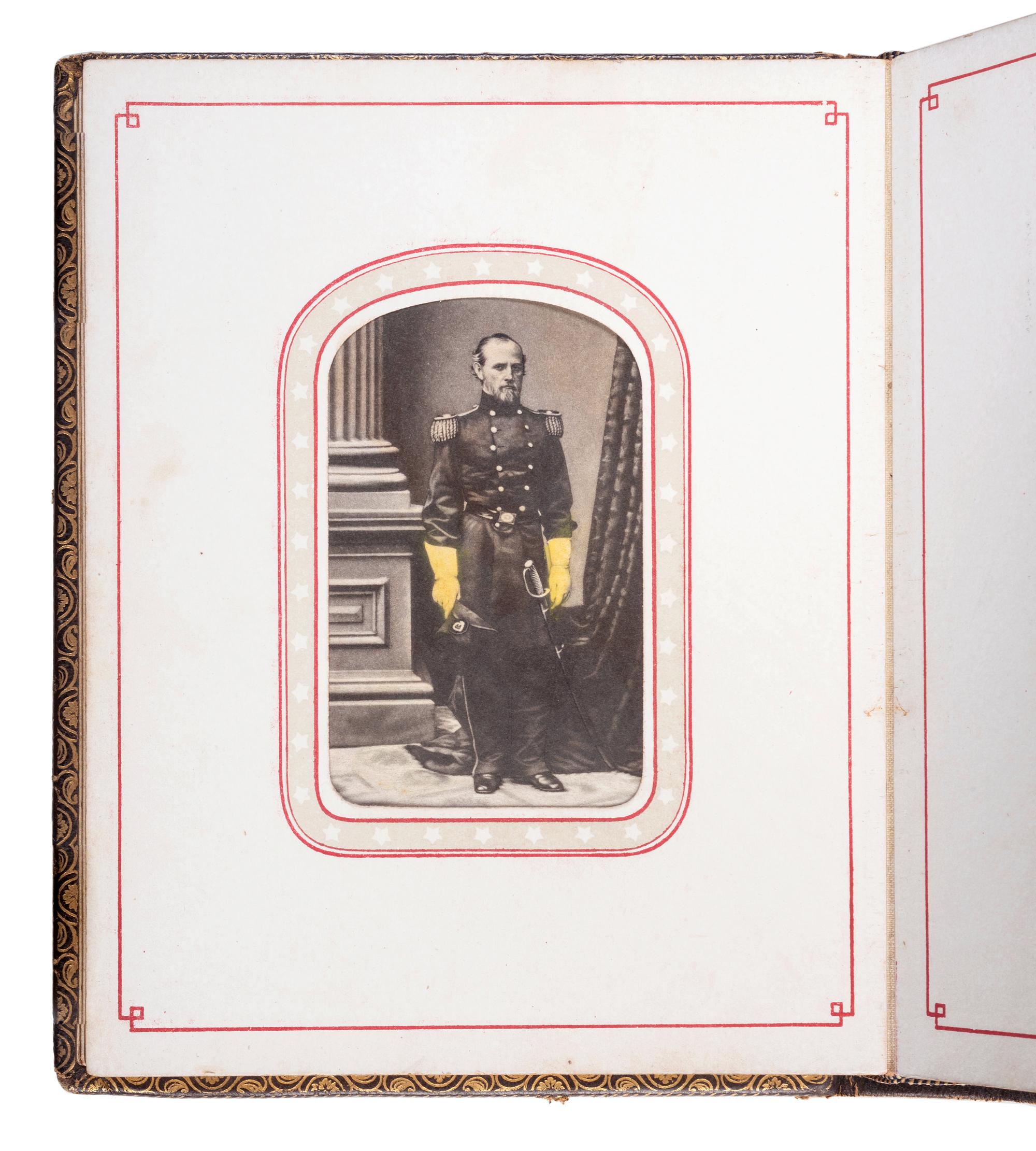 Patriotic album containing 24 engraved CDVs of Union generals. New York: Leavitt & Allen, 1862.