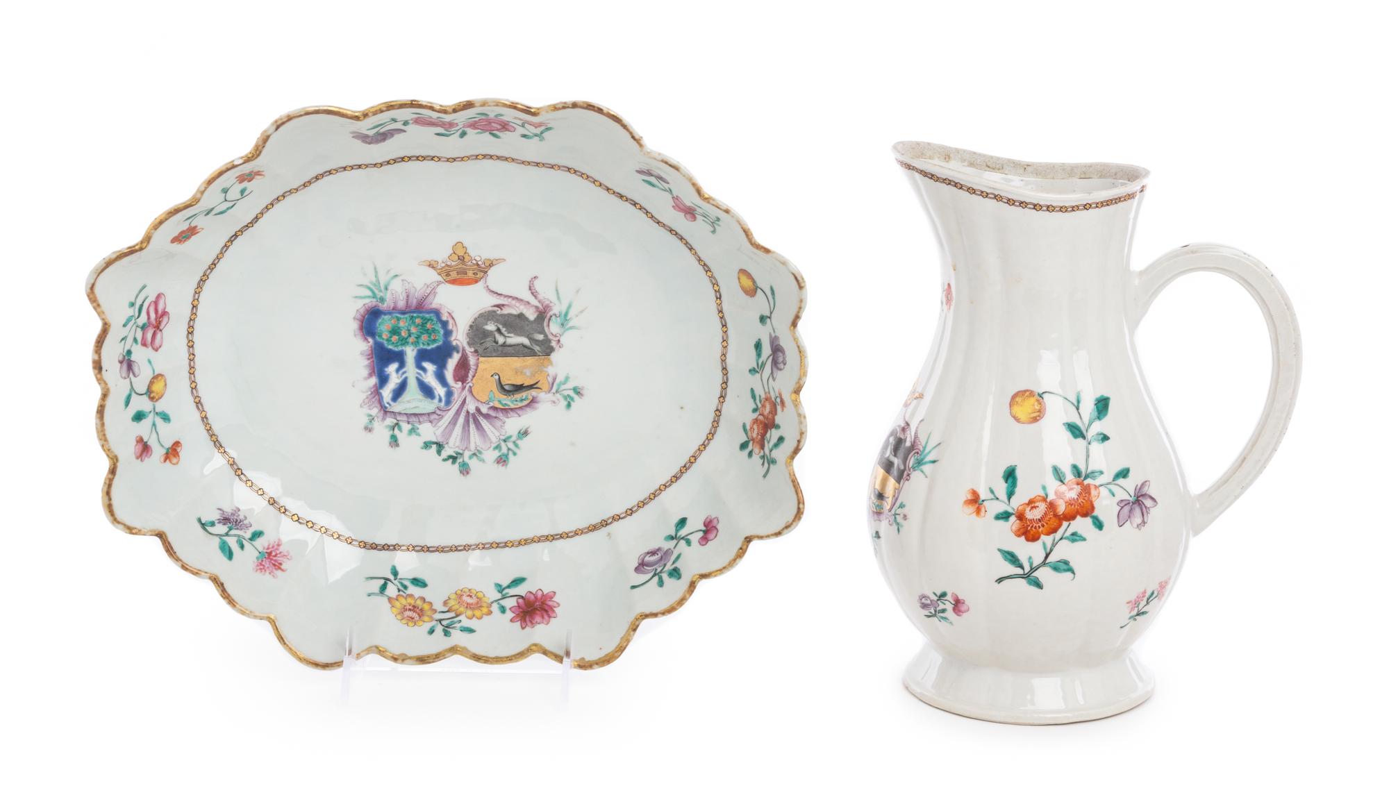 A Chinese Export Armorial Ewer and Basin Height of ewer 9 1/4 inches. — MID-18TH CENTURY