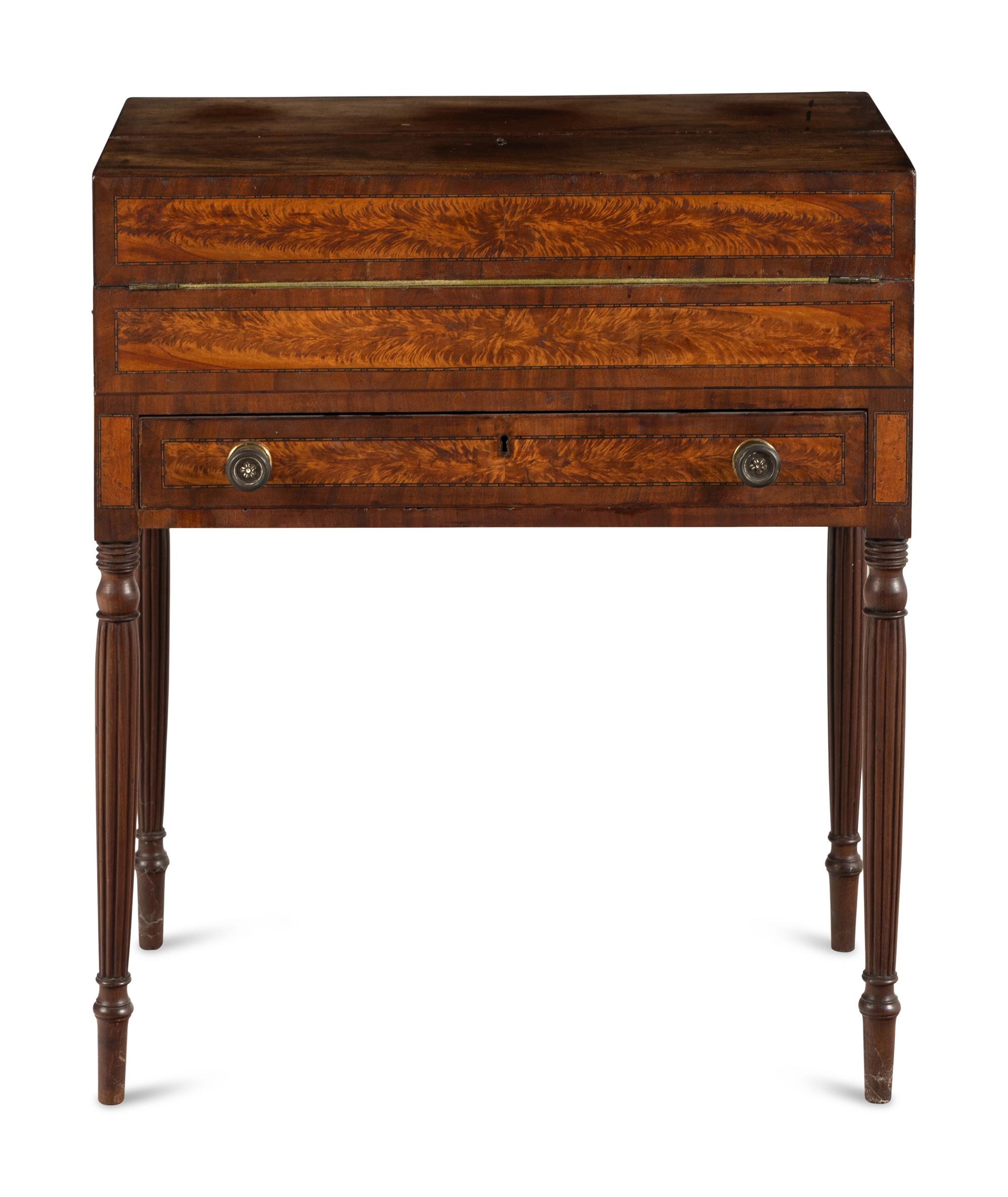 A Late Federal Brass-Mounted Mahogany and Maple Campaign Desk