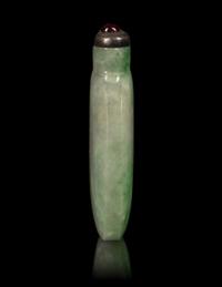 A Chinese Apple Green and Celadon Jadeite Snuff Bottle