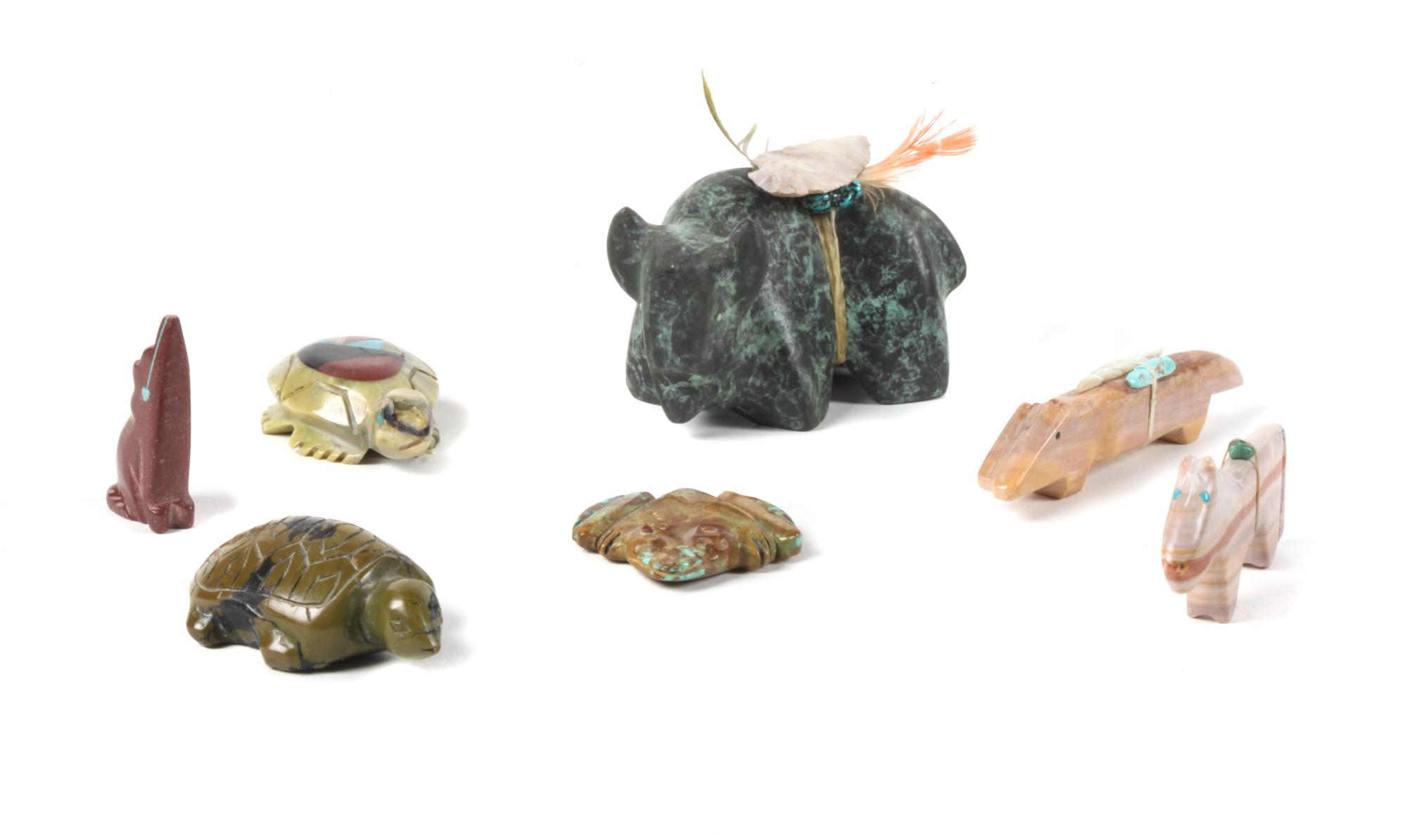 Eight Carved Stone Zuni Fetishes Height of largest 2 1/2 inches