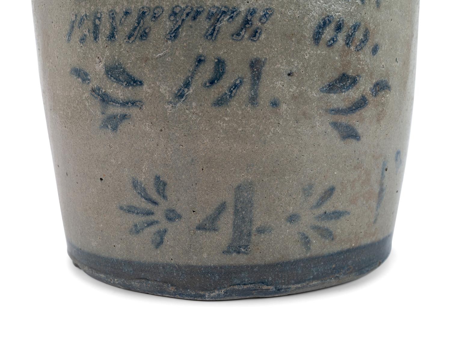 A Pennsylvania Cobalt-Stenciled Four-Gallon Stoneware Crock