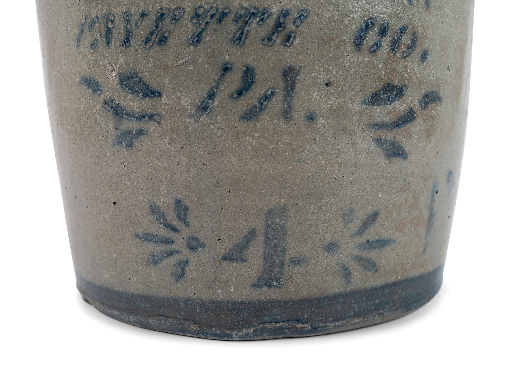 A Pennsylvania Cobalt-Stenciled Four-Gallon Stoneware Crock