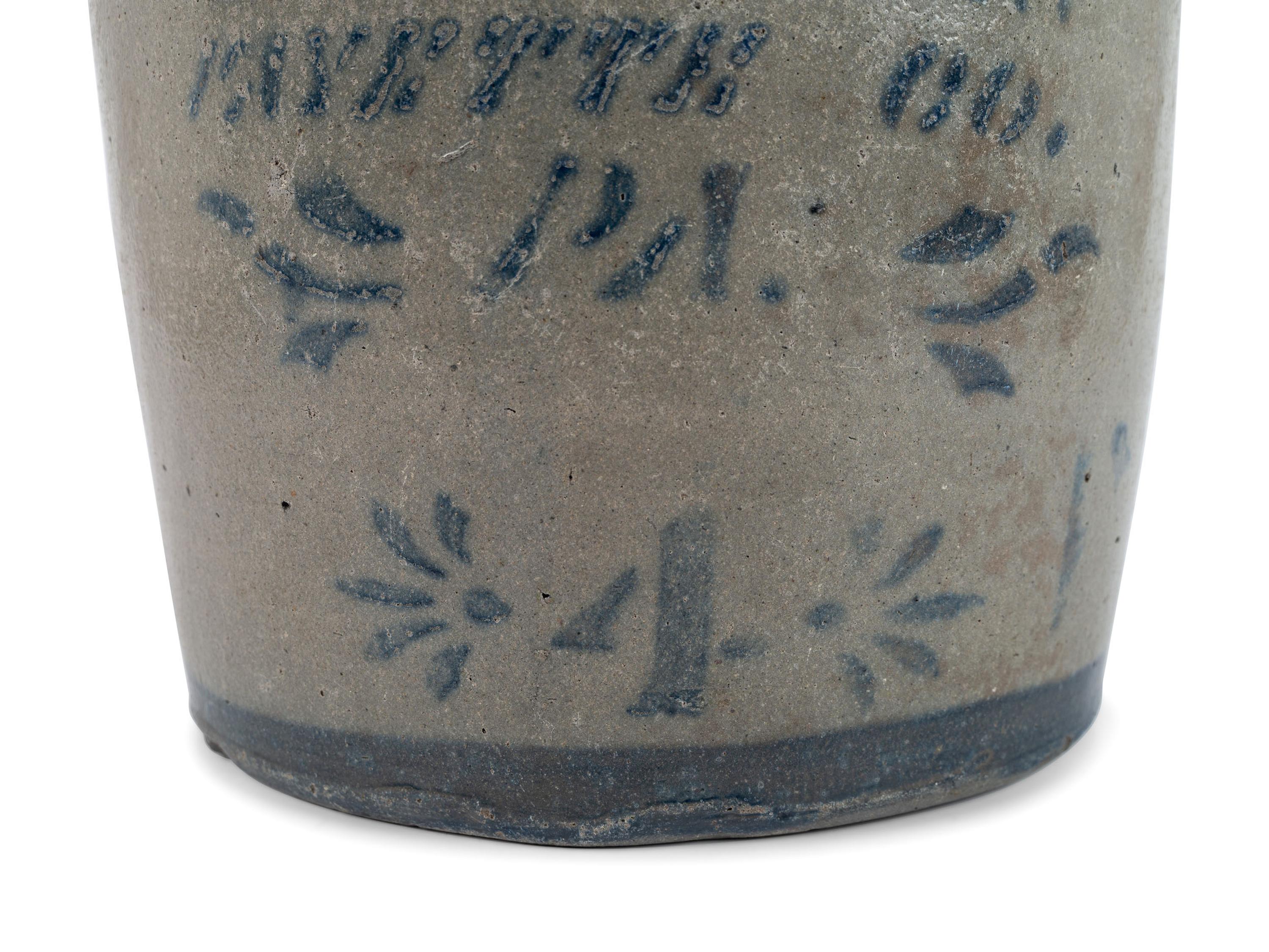 A Pennsylvania Cobalt-Stenciled Four-Gallon Stoneware Crock