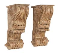 A Pair of Italian Carved Faux Marble Painted Wood Wall Mounts Height 28 x width 10 inches. — 19TH CENTURY