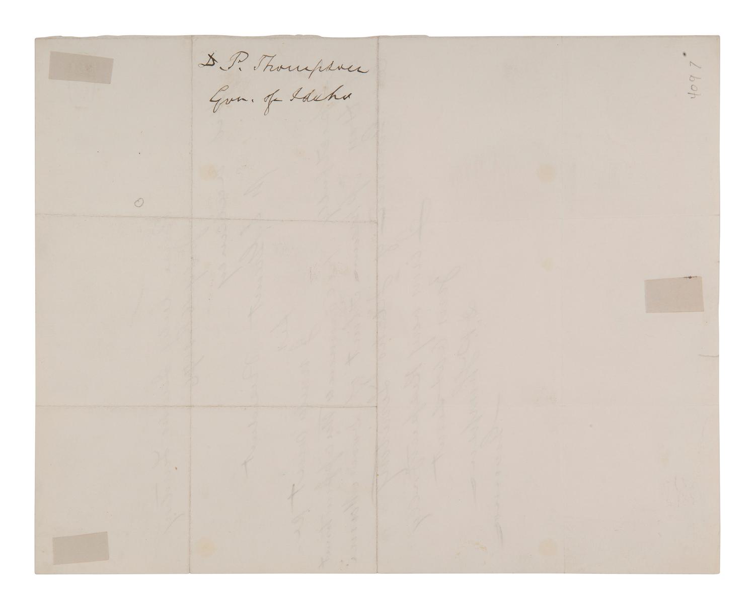 [IDAHO TERRITORY]. THOMPSON, David P. (1834-1901). Autograph letter signed ("D. P. Thompson"), as Idaho Territory Governor, to Ulysses S. GRANT. Boise City, ID, 16 July 1876.