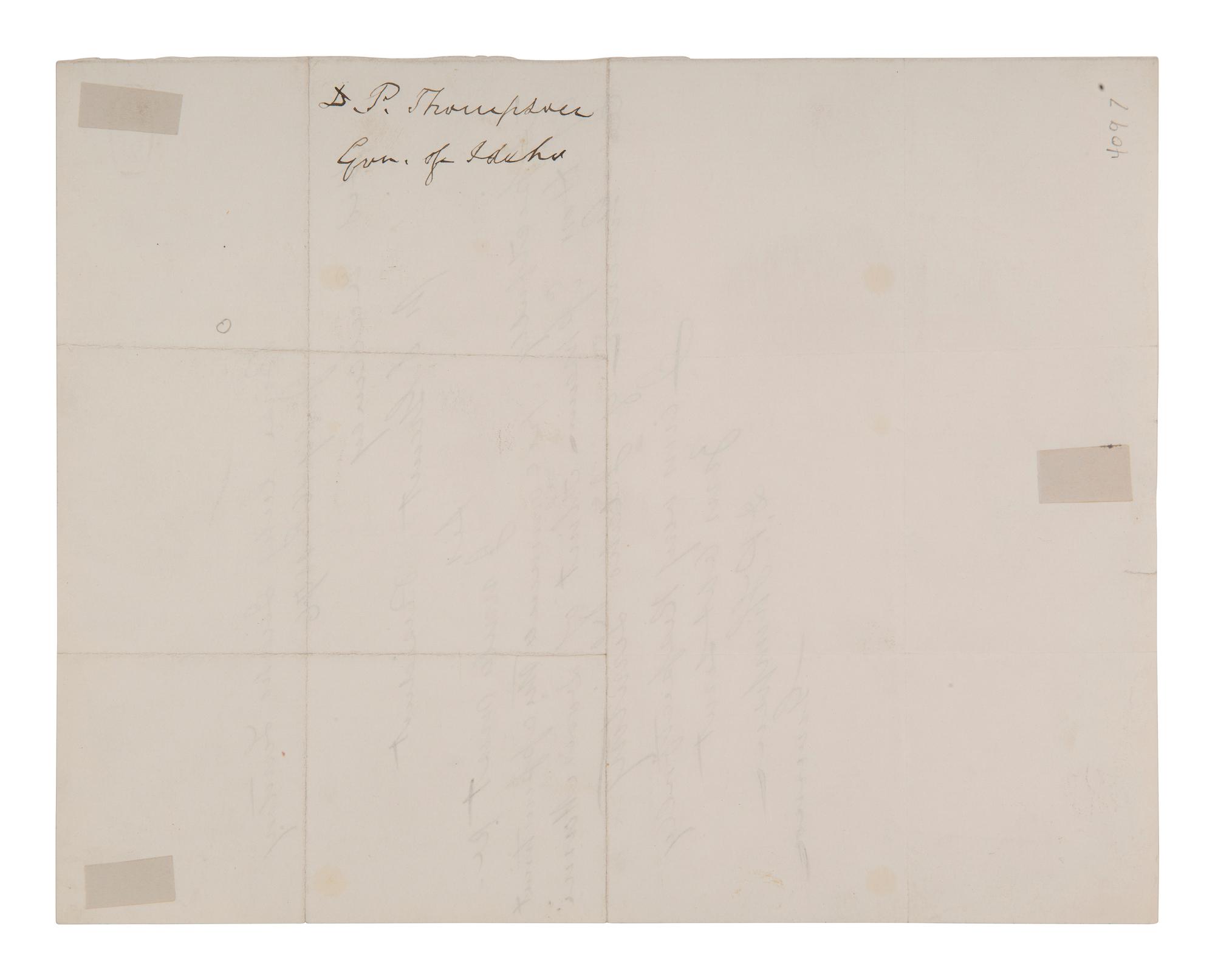 [IDAHO TERRITORY]. THOMPSON, David P. (1834-1901). Autograph letter signed ("D. P. Thompson"), as Idaho Territory Governor, to Ulysses S. GRANT. Boise City, ID, 16 July 1876.