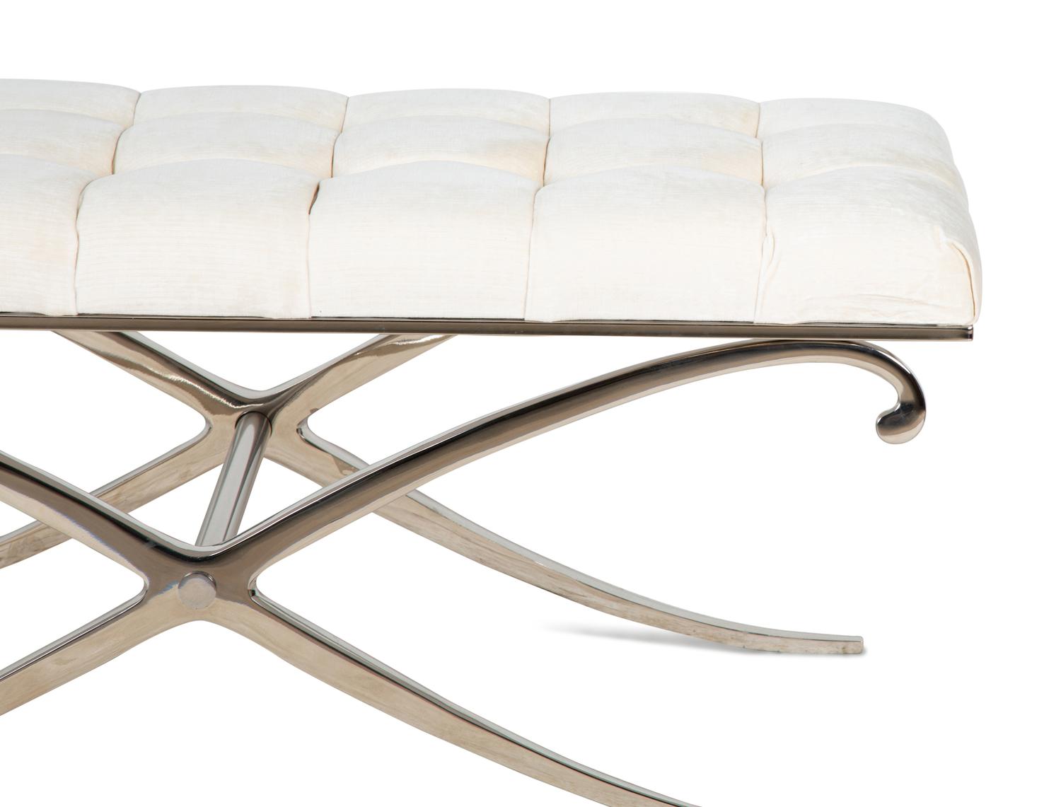 A Contemporary Curule-Form Chrome and Upholstered Bench — 20TH CENTURY