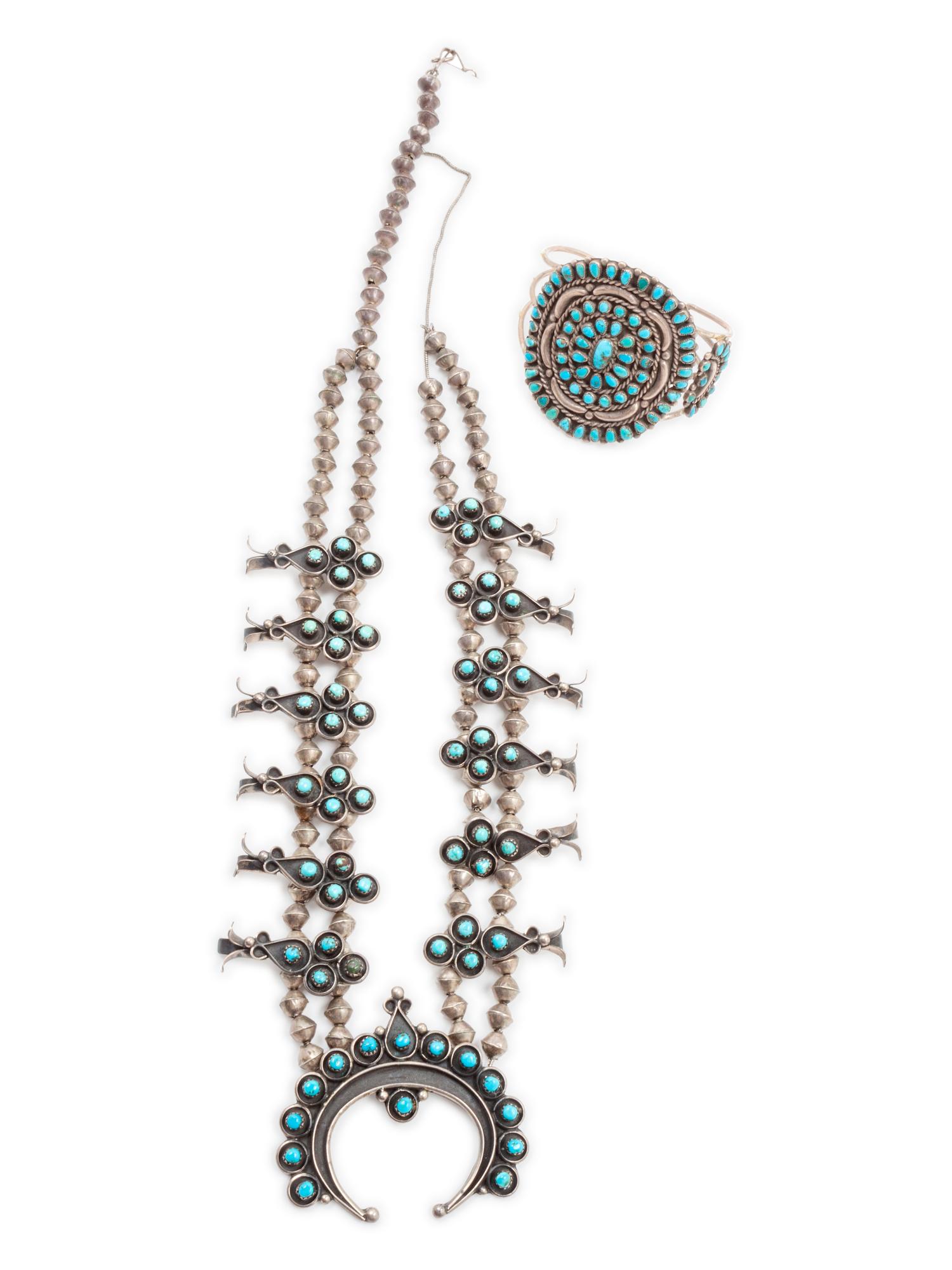 Native American Squash Blossom Necklace and Bracelet