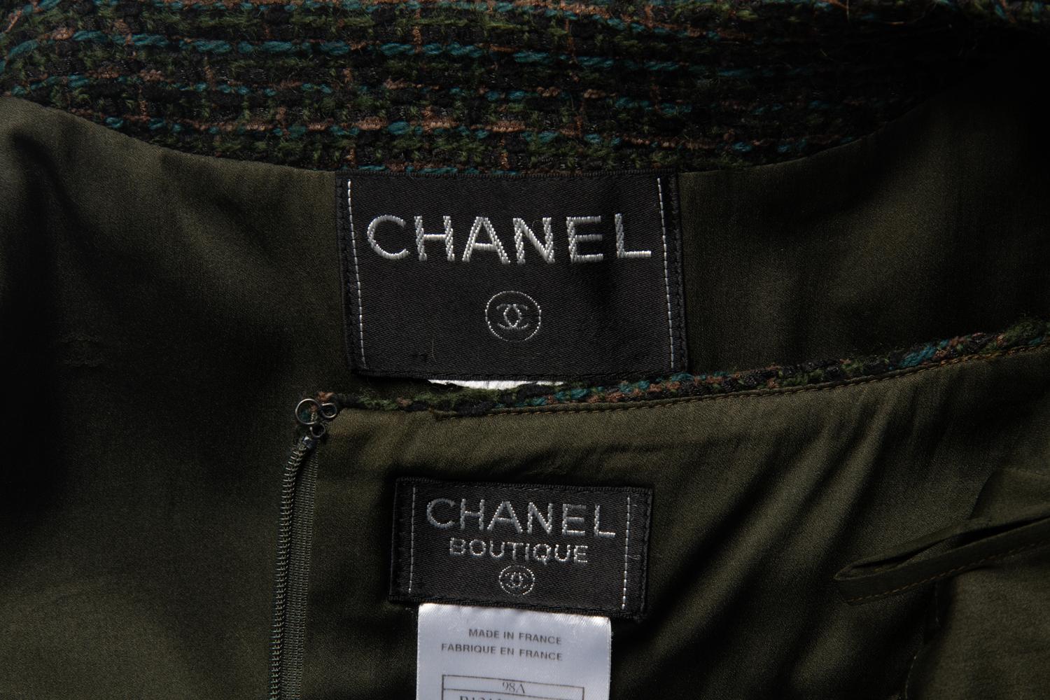 Chanel Tweed Skirt Suit With Scarf