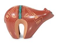 Redware Pottery Bear, with Turquoise and Heishi