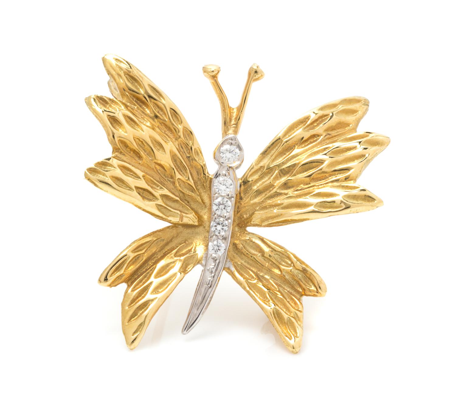 An 18 Karat Yellow Gold and Diamond Butterfly Brooch, Tiffany & Co., 2.90 dwts.