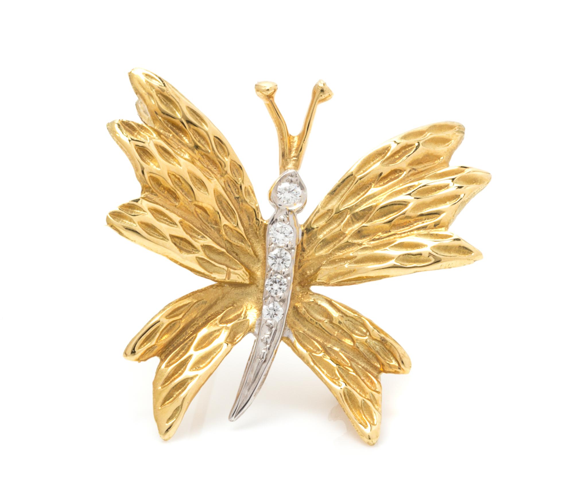 An 18 Karat Yellow Gold and Diamond Butterfly Brooch, Tiffany & Co., 2.90 dwts.
