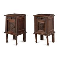 A Pair of Spanish Carved Oak Side Cabinets