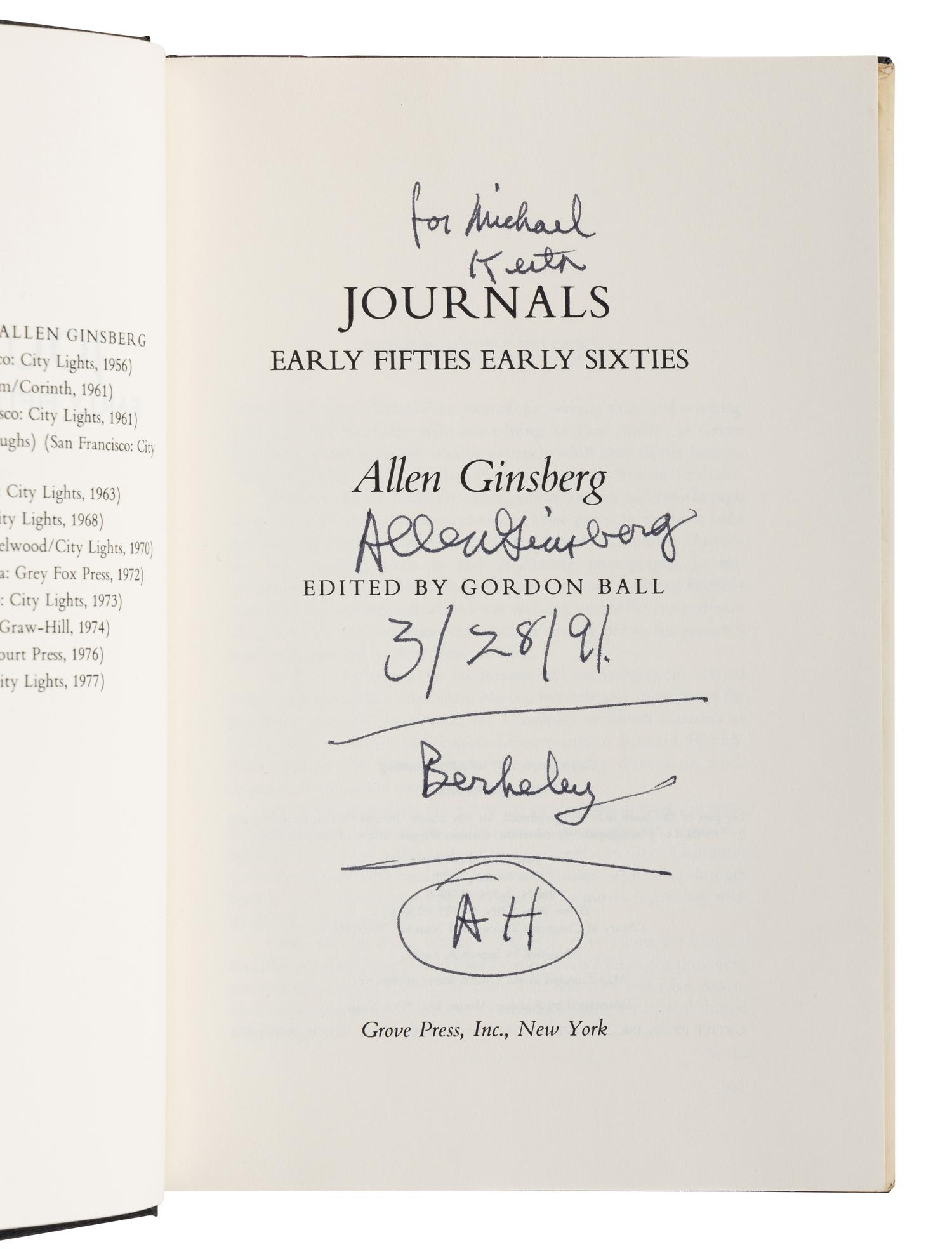 GINSBERG, Allen (1926-1997). A group of 12 works by or about Ginsberg, MANY SIGNED OR INSCRIBED, comprising:
