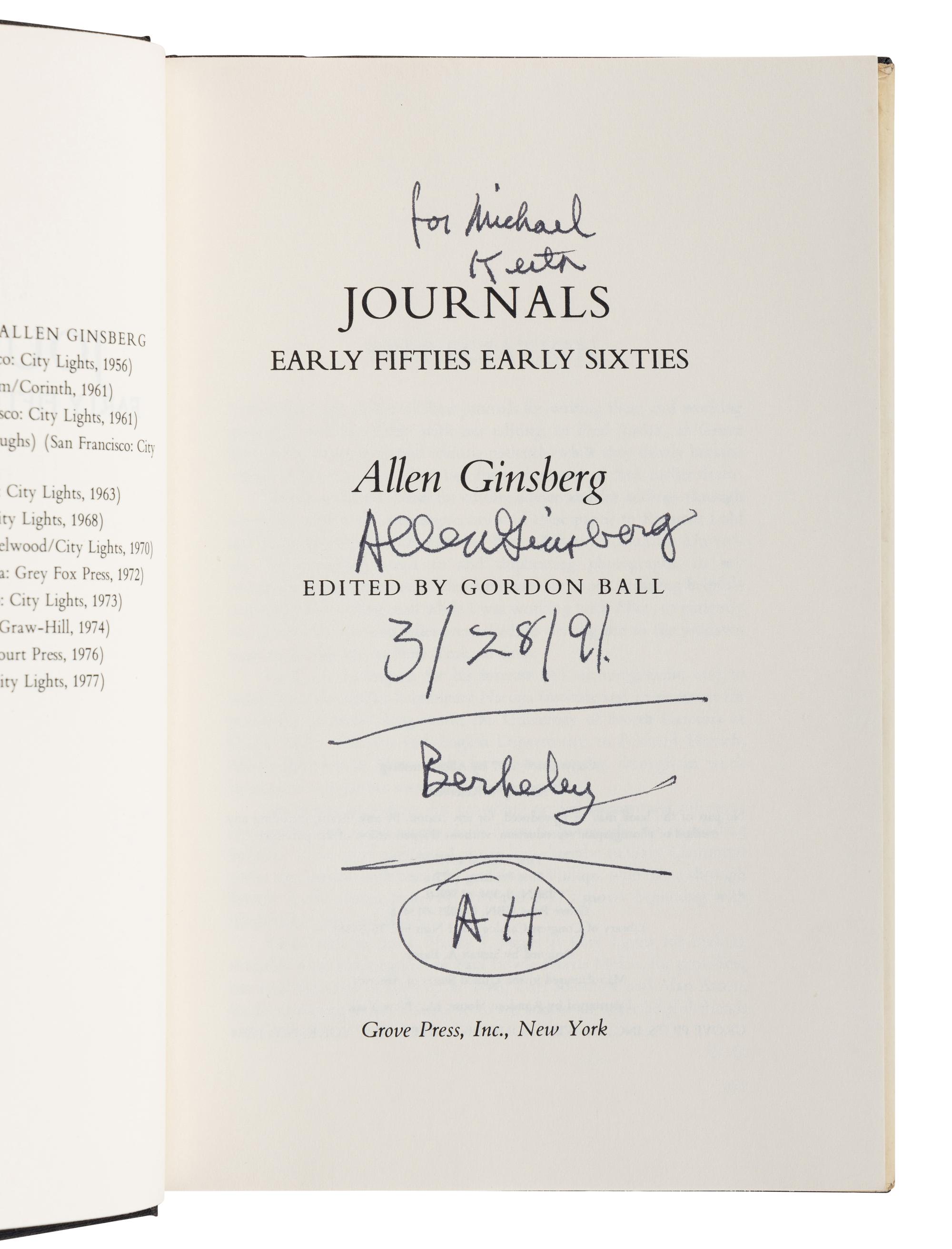 GINSBERG, Allen (1926-1997). A group of 12 works by or about Ginsberg, MANY SIGNED OR INSCRIBED, comprising:
