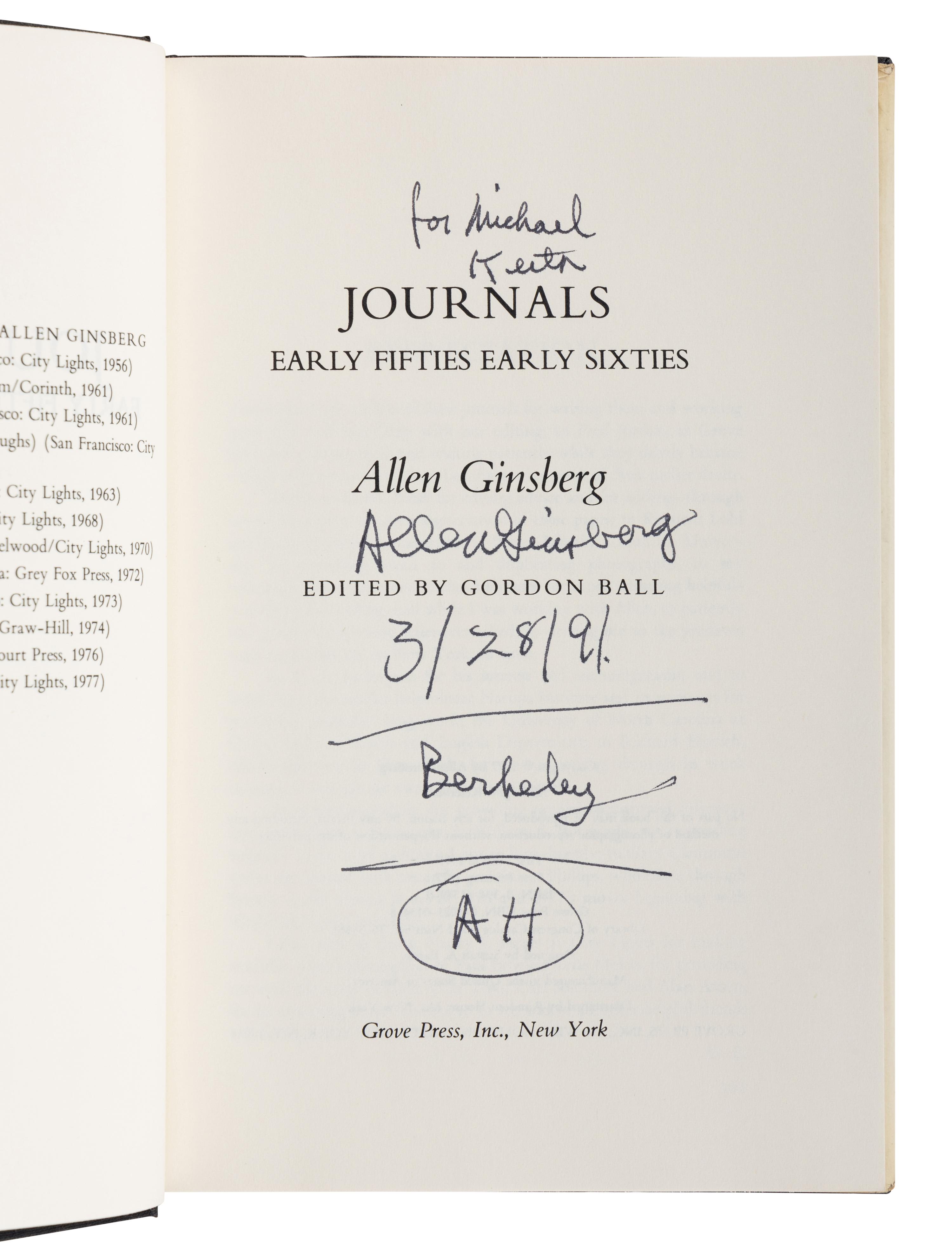 GINSBERG, Allen (1926-1997). A group of 12 works by or about Ginsberg, MANY SIGNED OR INSCRIBED, comprising: