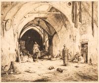 Marius Bauer, (Dutch, 1867-1932), A group of five works: Tent Bazaar, A Bazaar at Damascus, North Porch, Figures at Mosque Steps togeth