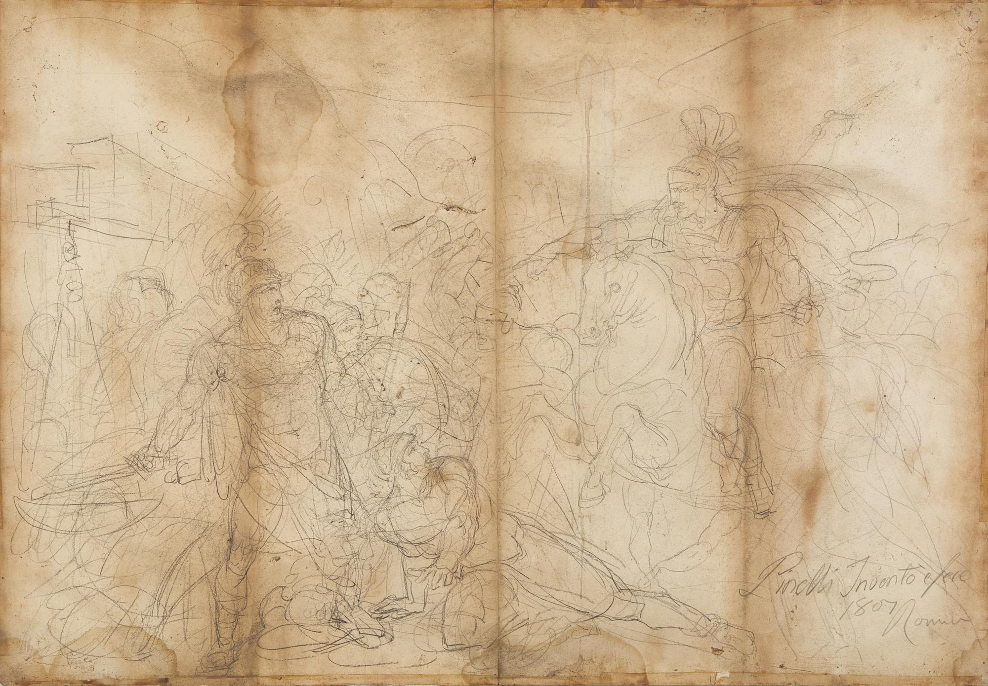 Marcus Furius Camillus liberating Rome from the Gauls & A Compositional study of the same subject , 1807 (a double-sided drawing)