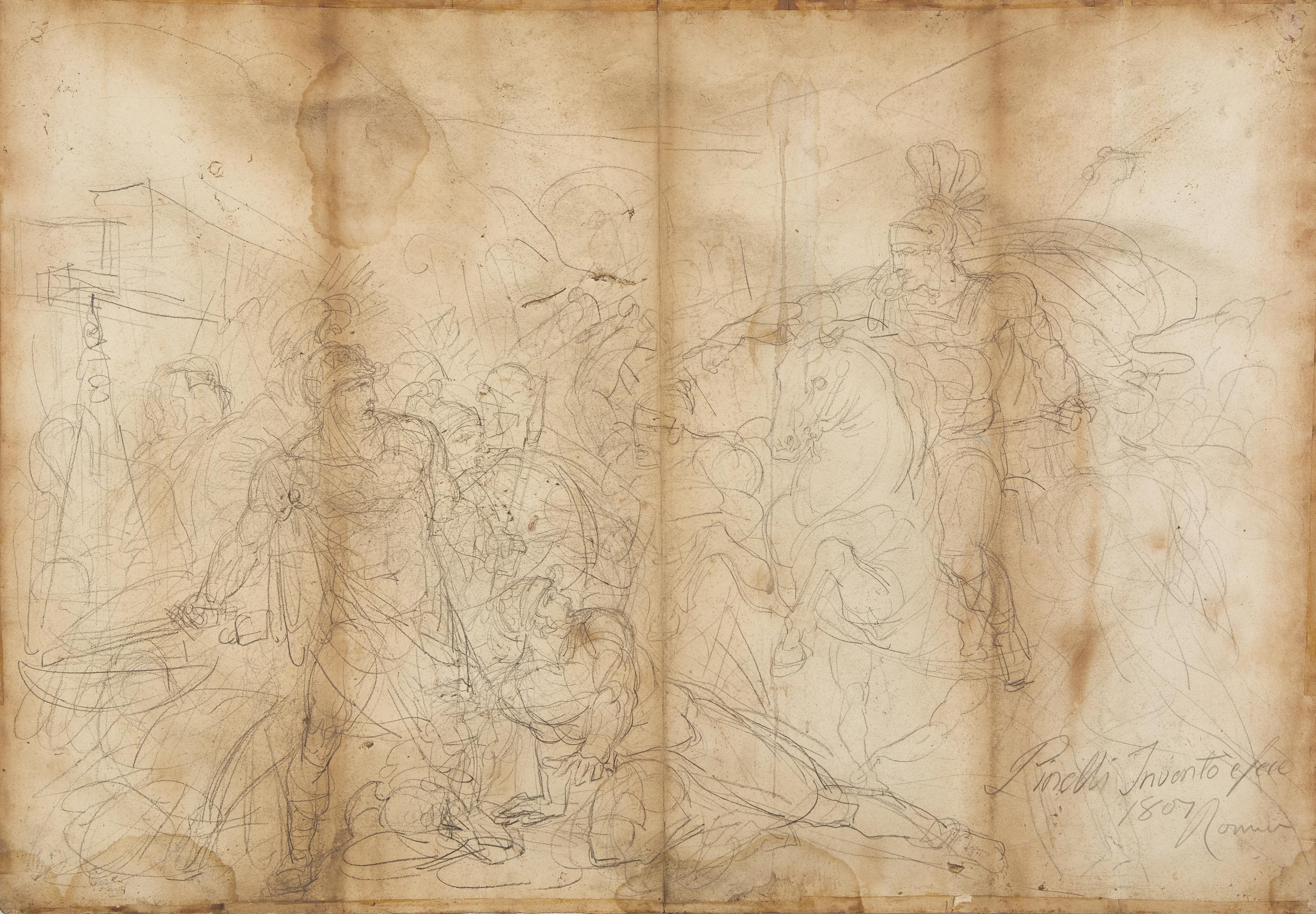 Marcus Furius Camillus liberating Rome from the Gauls & A Compositional study of the same subject , 1807 (a double-sided drawing)