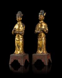A Pair of Gilt Bronze Figures of Officials