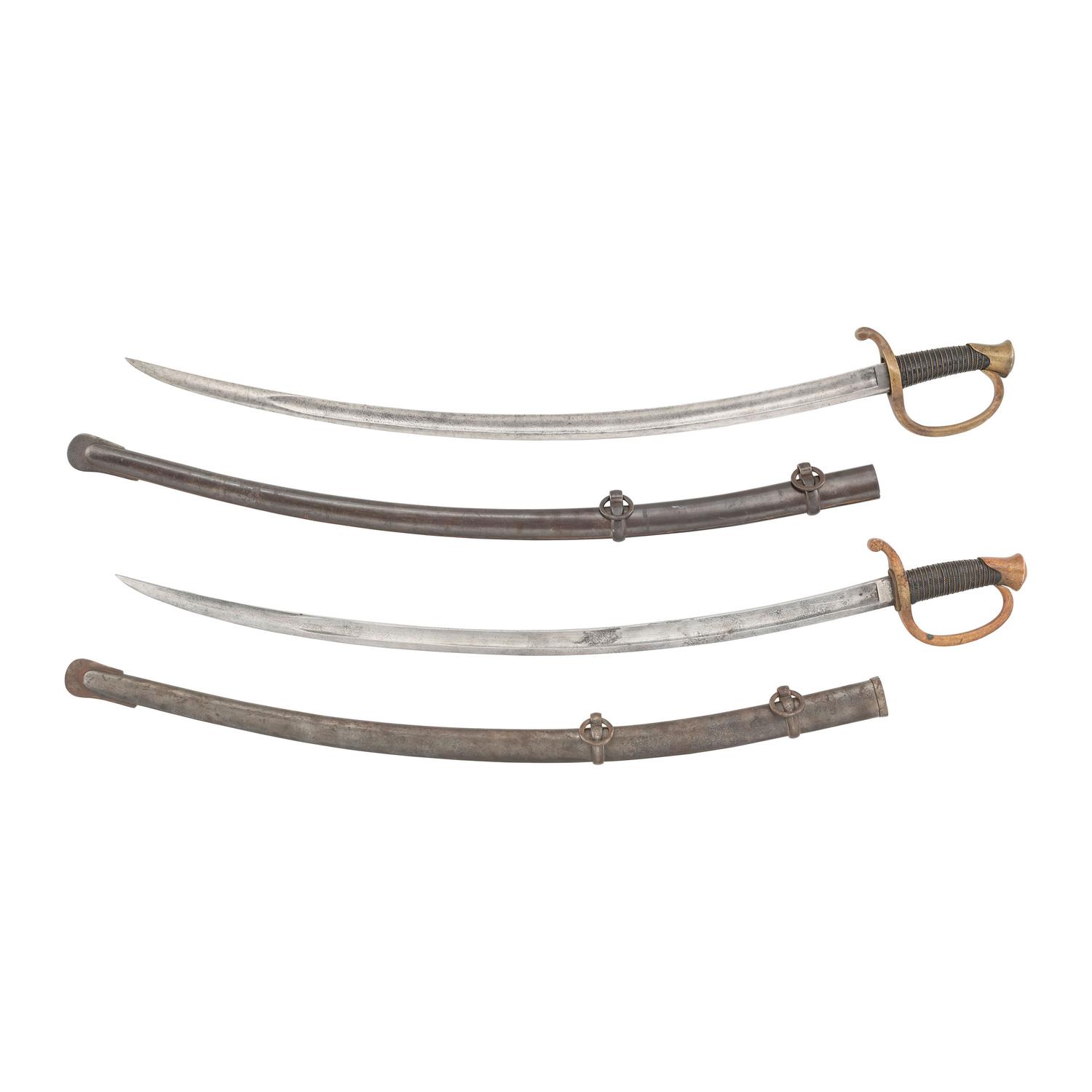 Two US Model 1840 Artillery Sabers with Scabbards, 1st and 2nd Patterns