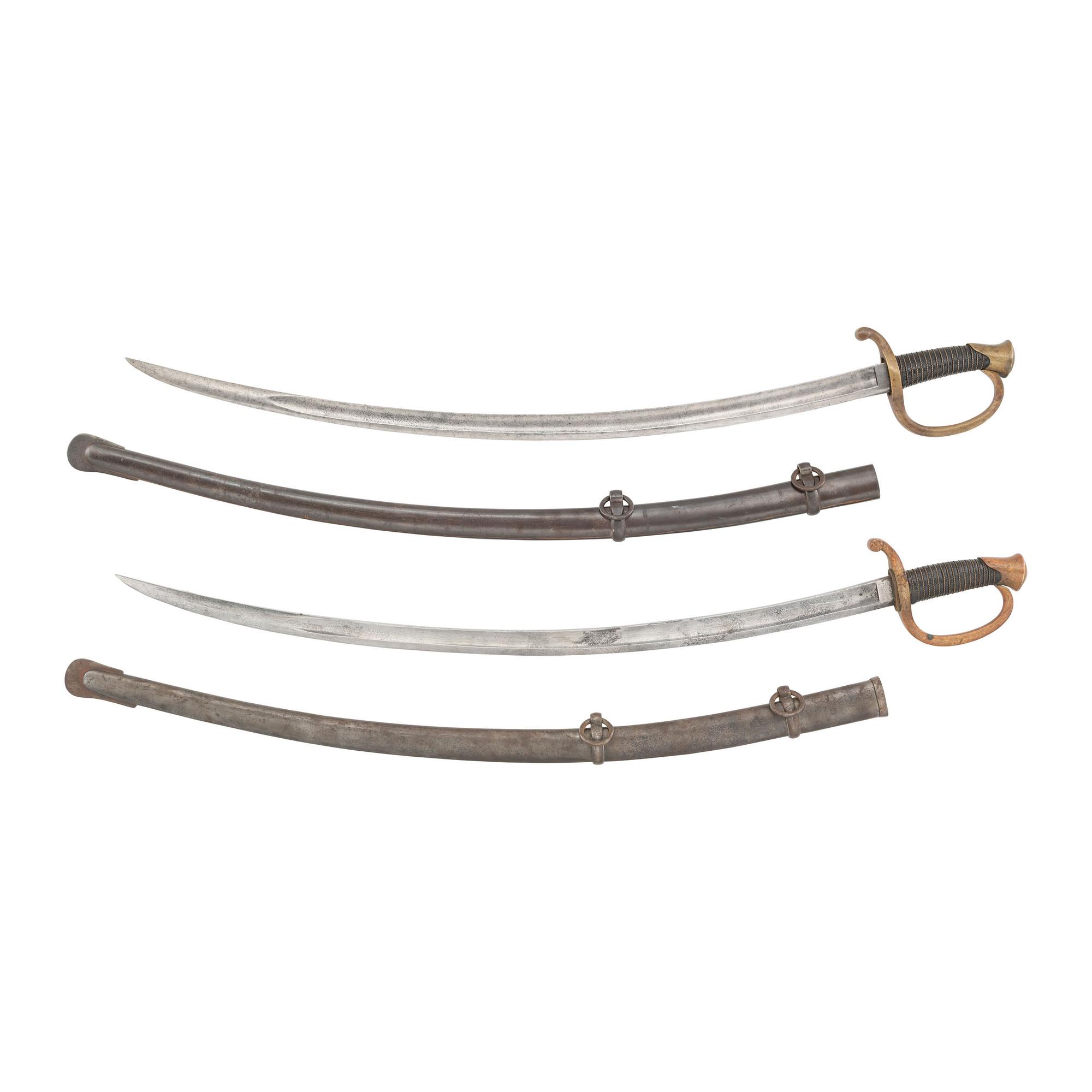 Two US Model 1840 Artillery Sabers with Scabbards, 1st and 2nd Patterns