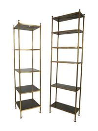 Two Brass and Black Lacquer-Finished Wood "Porter" Etageres After the Design by Billy Baldwin — 20TH CENTURY