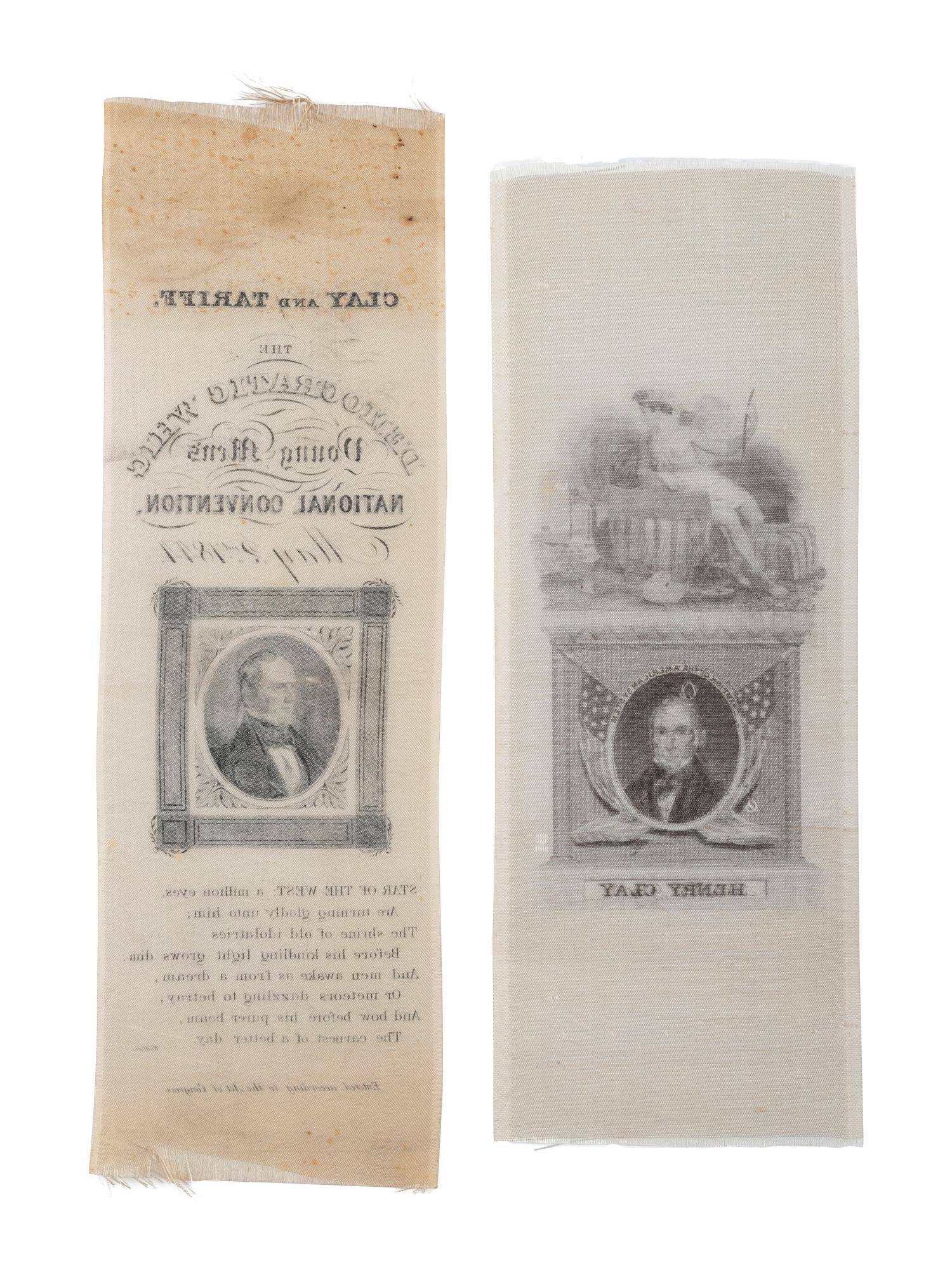[POLITICS] --[CLAY, Henry (1777-1852)]. A group of 2 silk ribbons promoting Henry Clay, comprising: